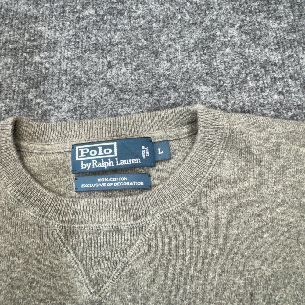 Polo Ralph Lauren Sweater Mens Large Gray Cotton V-Stitch Pullover Preppy